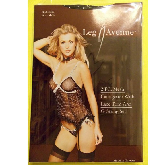 NWT Leg Avenue sexy Mesh Camigarter and tie side Thong Panties LINGERIE SET,M/L - Picture 3 of 8